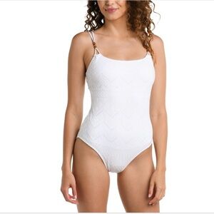 La Blanca Lingerie White One-Piece Swimsuit Scoop Neck Adjustable Straps